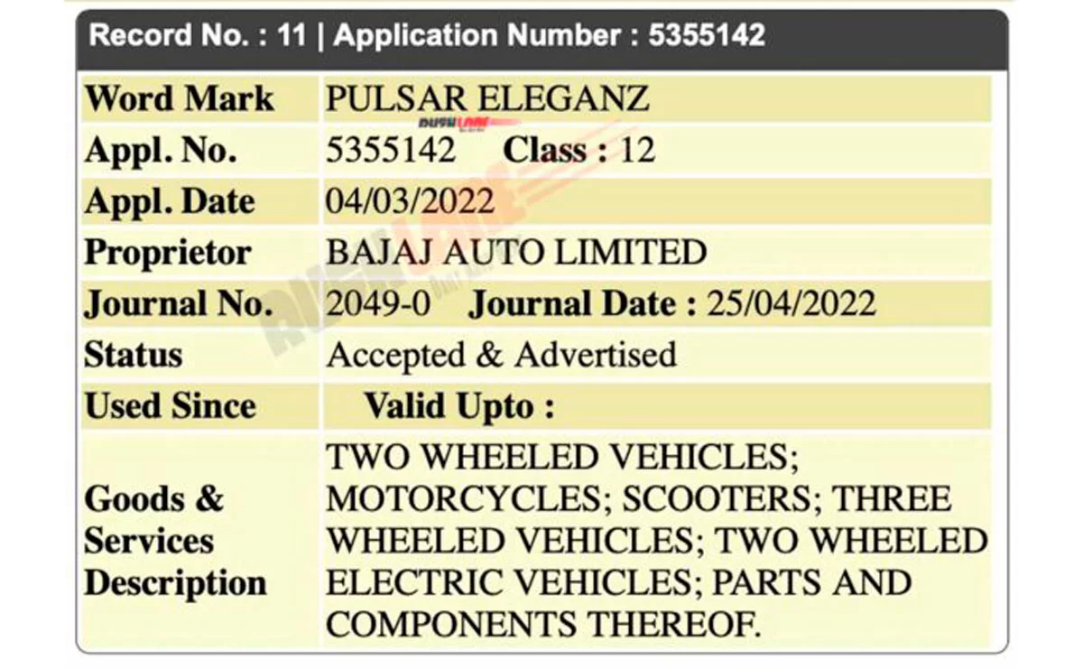 Bajaj nueva patente en India Pulsar Eleganz.jpg