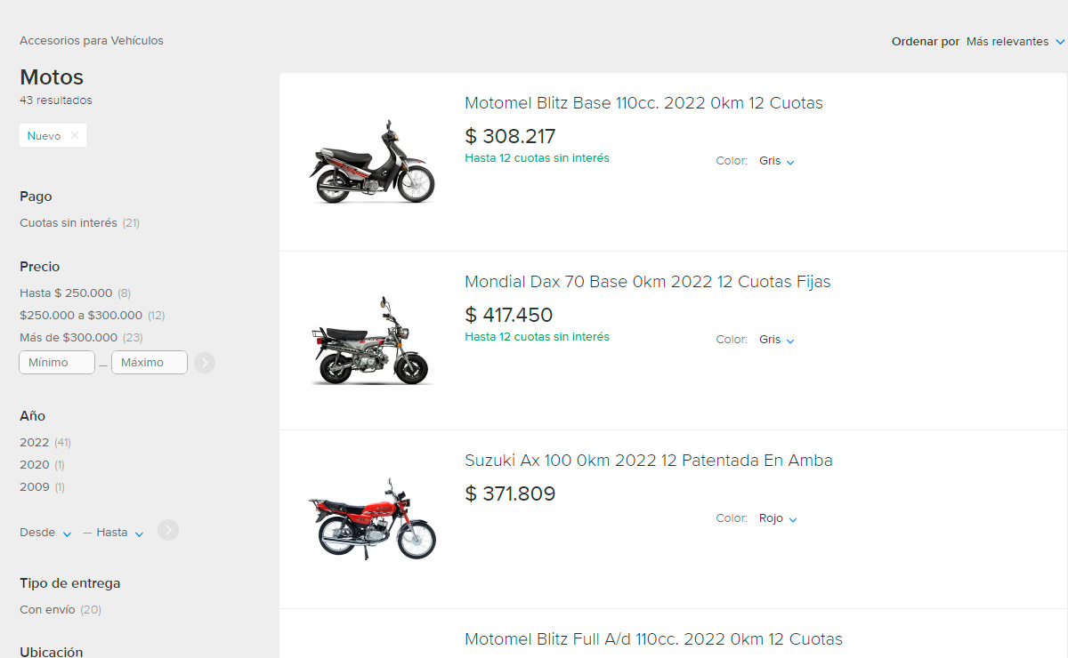 Comprar motos 0km online plan Mercado Libre tienda