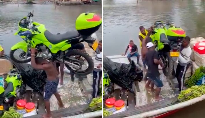 Hulk colombiano carga moto en hombros