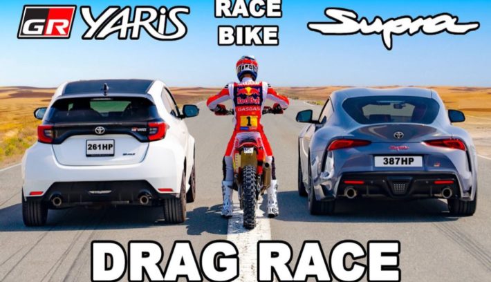 GASGAS 450 Rally drag race Supra y Yaris GR