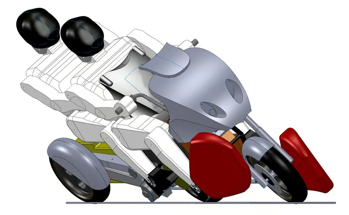 El diseño del novedoso trike eléctrico de Kairos, con los elementos que garantizarían su estabilidad
