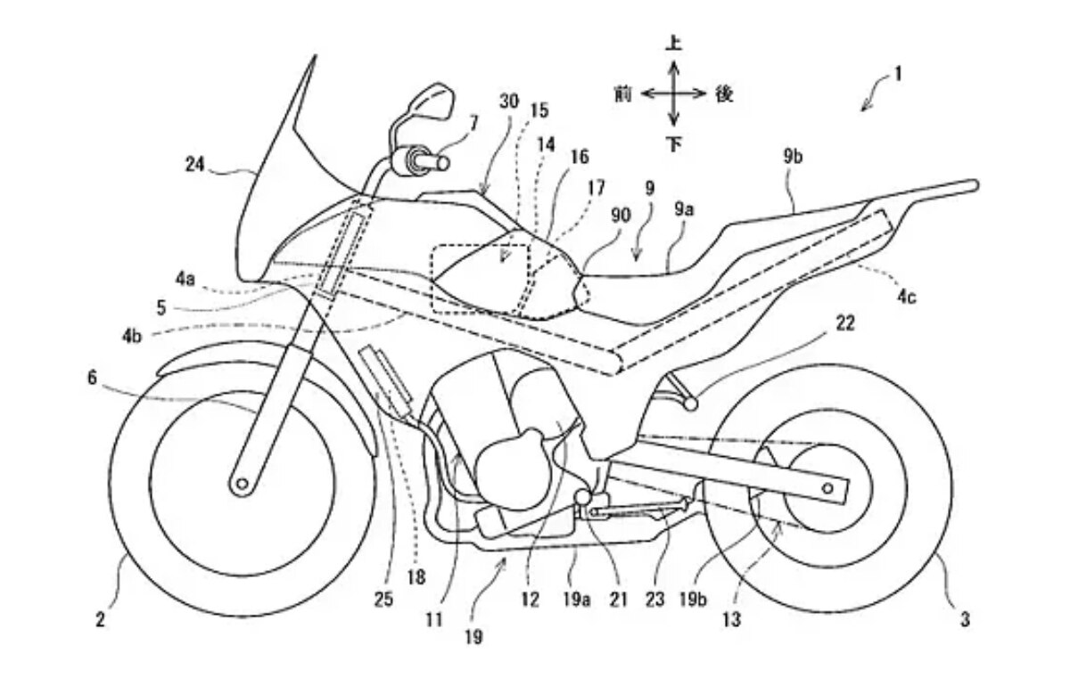 Una de las patentes presentadas por Kawasaki para sus modelos híbridos de la Versys y Eliminator