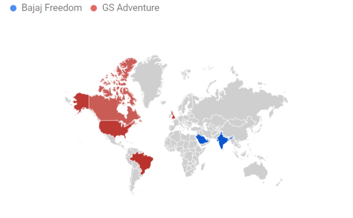 Los países donde más se ha buscado la Bajaj Freedom o la GS Adventure