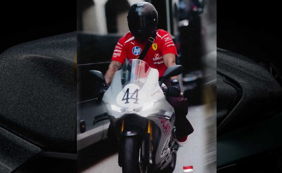 ducati hamilton 1 Otra vez, Lewis Hamilton fue viral en su moto: ¿Cómo es su nueva Ducati?